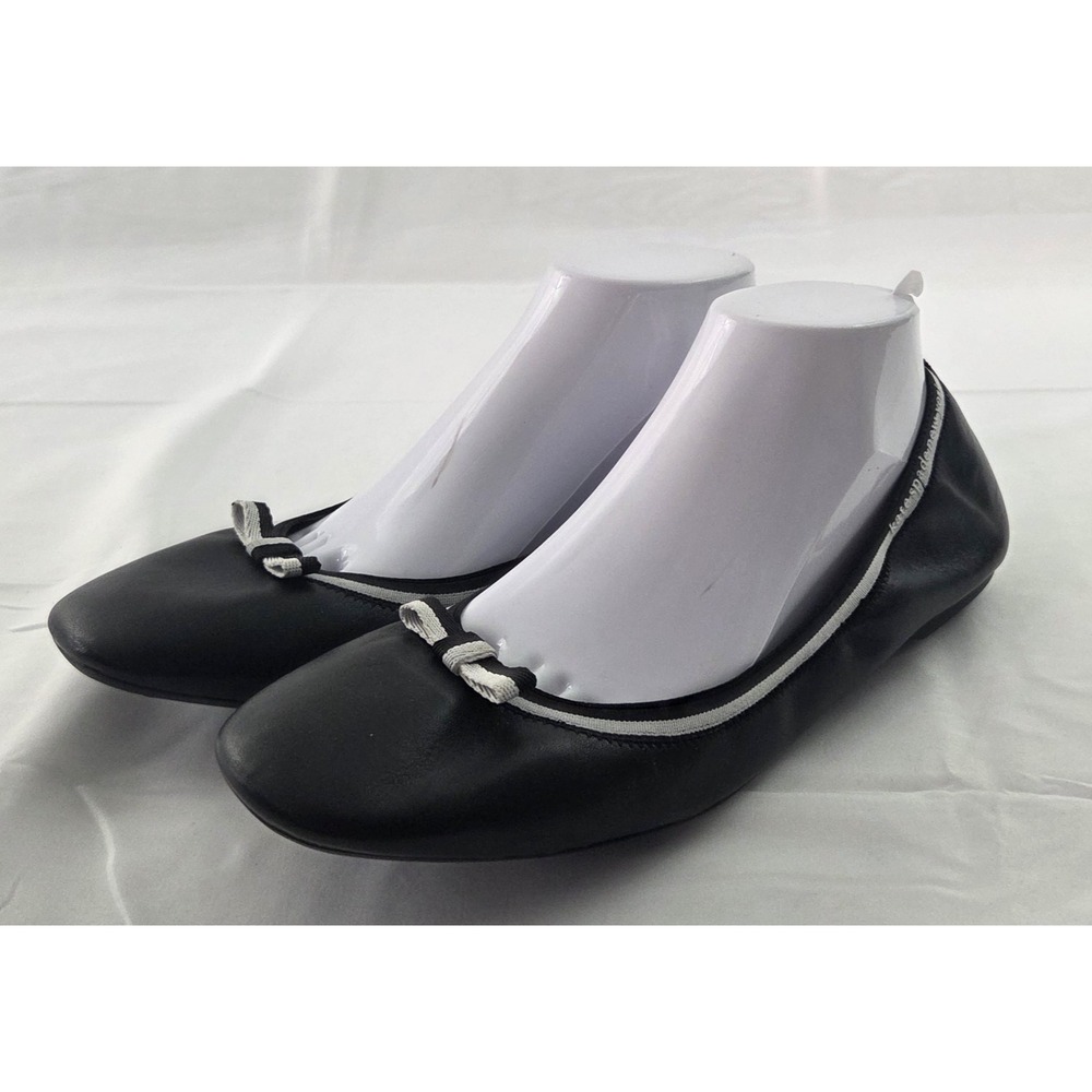 Kate Spade Ballet Flats Womens 10 B Black White Bow Leather Balletcore Coquette